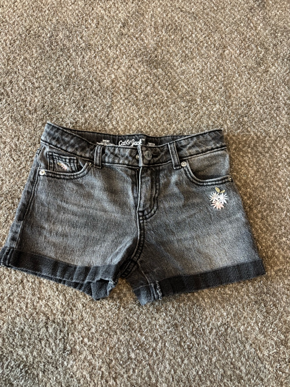 Cat & Jack Black Denim Shorts with Daisy Embroidery